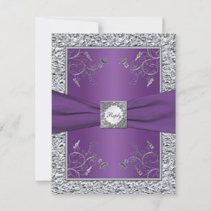 Paarse en FAUX Silver Foil Floral RSVP-kaart RSVP Kaartje