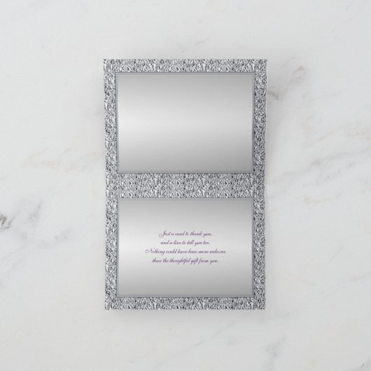 Paarse en FAUX Zilveren Folie Bloemen Dank u kaart (Binnen)