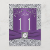 Paarse en FAUX Zilveren Folie Tafelnummer Kaart (Voorkant)