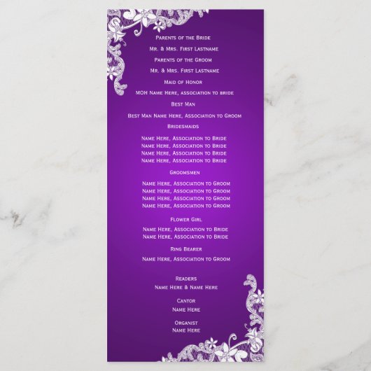 Paarse en  Floral Lace Wedding Program Programmakaart (Achterkant)
