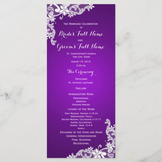 Paarse en  Floral Lace Wedding Program Programmakaart (Voorkant)