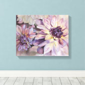 PAARSE EN GEEL DAHLIAS GEPRODUCEERDE CANVAS-BETALI CANVAS AFDRUK (Insitu (Houten vloer))