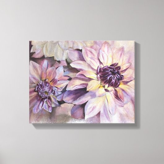 PAARSE EN GEEL DAHLIAS GEPRODUCEERDE CANVAS-BETALI CANVAS AFDRUK (Voorkant)
