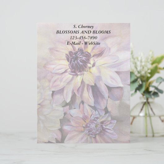 PAARSE EN GEEL DAHLIAS LETTERHEAD CUSTOM BRIEFHOOFD (Staand voorkant)