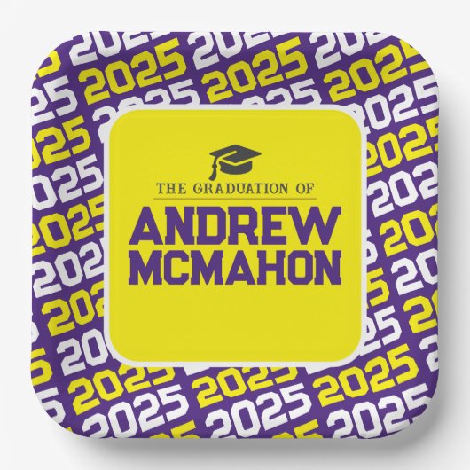 Paarse en Geel Gepersonaliseerd Afstuderen Papieren Bordje (Voorkant)