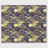 Paarse en Geel Japans Platteland Scène Cadeaupapier (Vlak)