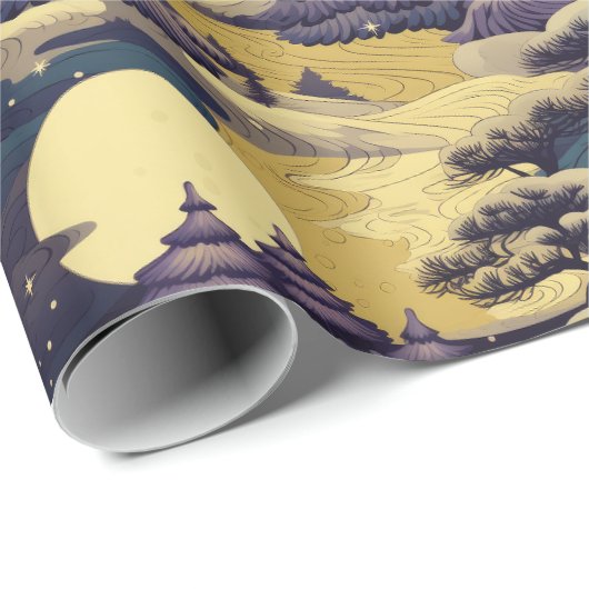 Paarse en Geel Japans Platteland Scène Cadeaupapier (Rol Hoek)