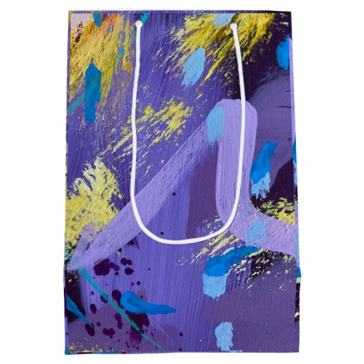 Paarse en gele abstracte kunst cadeautas met glins (Achterkant)
