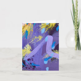 Paarse en gele abstracte kunst met sprankelend eff notitiekaartje