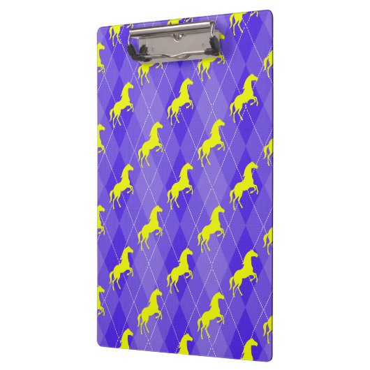 Paarse en gele Argyle, Paard, Ruitersport Klembord (Links)