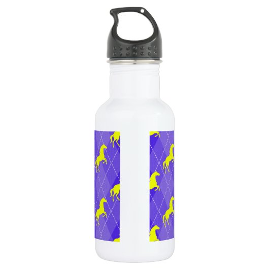 Paarse en gele Argyle, Paard, Ruitersport Waterfles (Achterkant)
