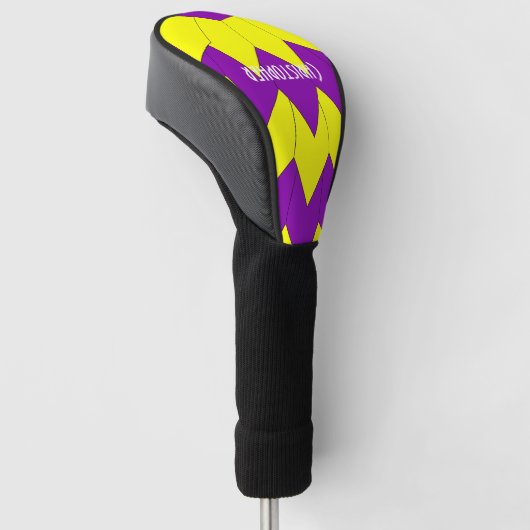 Paarse en gele art deco design golfheadcover (Schuin)