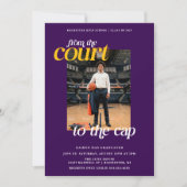 Paarse en Gele Atleet Basketbal Afstuderen Kaart (Voorkant)