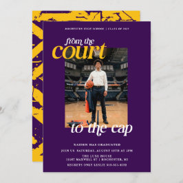 Paarse en Gele Atleet Basketbal Afstuderen Kaart