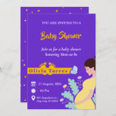 Paarse en Gele Baby shower, Moederschap Thema Kaart (Voorkant / Achterkant)