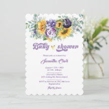 Paarse en Gele Baby Shower Uitnodiging
