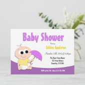 Paarse en gele Baby Umbrella - Shower Invitations Kaart (Staand voorkant)