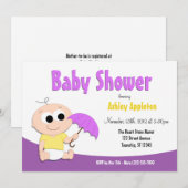Paarse en gele Baby Umbrella - Shower Invitations Kaart (Voorkant / Achterkant)