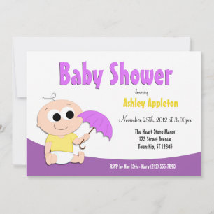 Paarse en gele Baby Umbrella - Shower Invitations Kaart