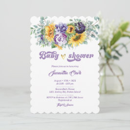 Paarse en gele babyshower uitnodiging