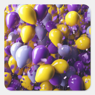 Paarse en gele ballonnen vierkante sticker