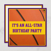 Paarse en gele Basketball Birthday Party Kaart (Voorkant / Achterkant)