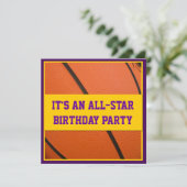 Paarse en gele Basketball Birthday Party Kaart (Staand voorkant)