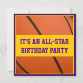 Paarse en gele Basketball Birthday Party Kaart (Voorkant)