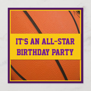 Paarse en gele Basketball Birthday Party Kaart