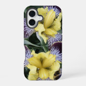 Paarse en Gele Bearless Irissen Bloemen iPhone 16 Hoesje (Achterkant)