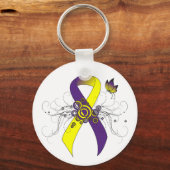 Paarse en gele bewustwording Lint met vlinder Sleutelhanger (Voorkant)
