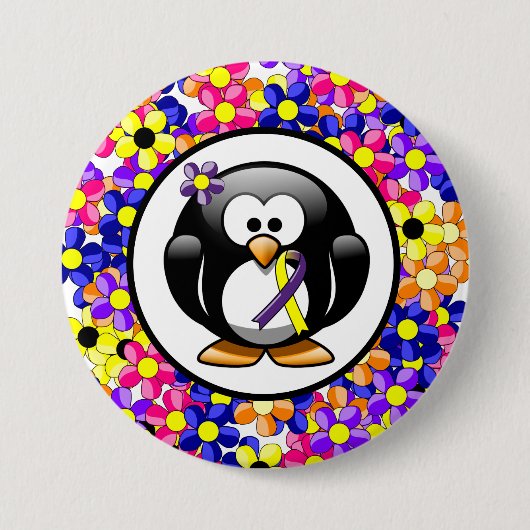 Paarse en gele bewustwording Ribbon Penguin Ronde Button 7,6 Cm (Voorkant)