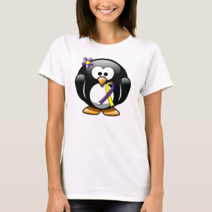 Paarse en gele bewustwording Ribbon Penguin T-shirt