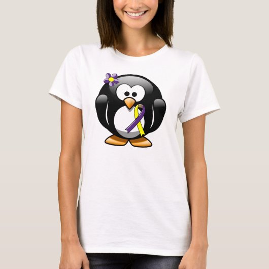Paarse en gele bewustwording Ribbon Penguin T-shirt (Voorkant)
