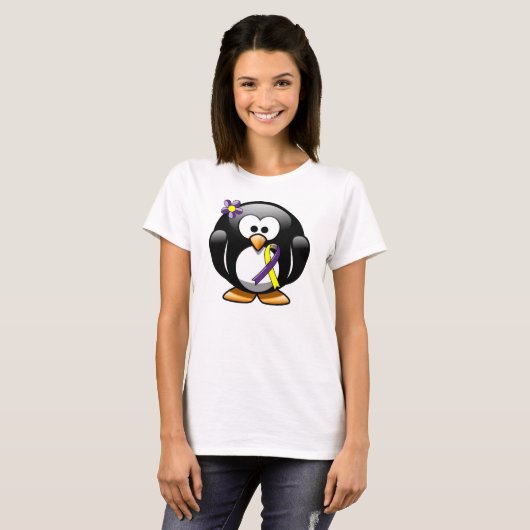 Paarse en gele bewustwording Ribbon Penguin T-shirt (Voorkant volledig)