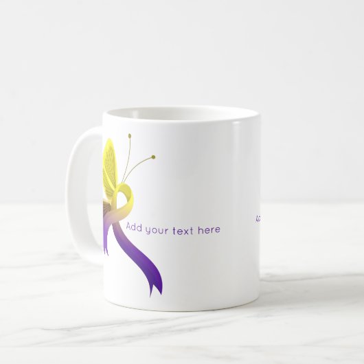 Paarse en gele bewustwording van de koolstofvlinde koffiemok (Voorkant links)