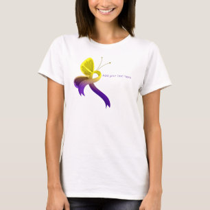 Paarse en gele bewustwording van de koolstofvlinde t-shirt