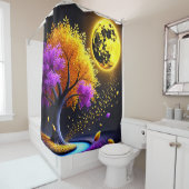 Paarse en gele bladeren douchegordijn (In situ)