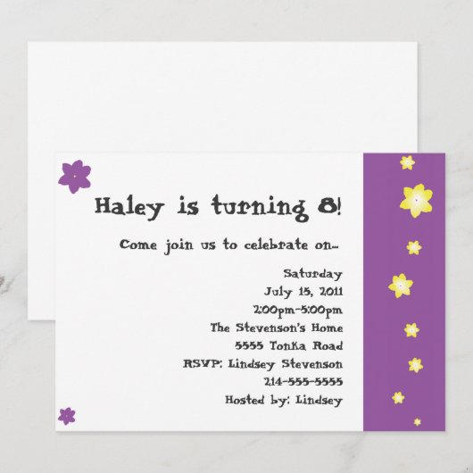 Paarse en gele bloem kaart (Voorkant / Achterkant)