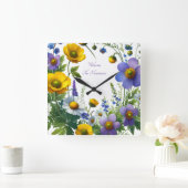 Paarse en gele bloem Tekst aanpassen Vierkante Klok (Huis)