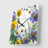 Paarse en gele bloem Tekst aanpassen Vierkante Klok (Hoek)