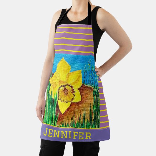 Paarse en Gele Bloemen All-Over Print Schort (Insitu)