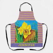 Paarse en Gele Bloemen All-Over Print Schort (Voorkant)