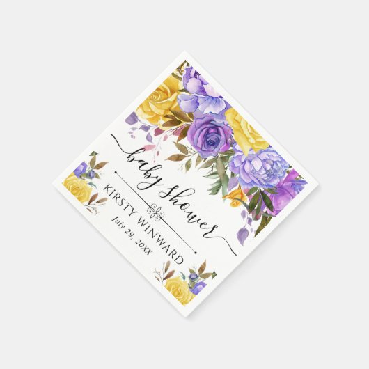 Paarse en gele bloemen Baby shower Servet (Hoek)