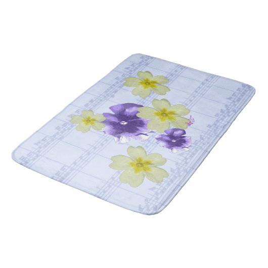 Paarse en gele bloemen Blauw blad Music Bath Mat (Gekanteld)