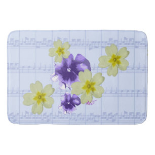 Paarse en gele bloemen Blauw blad Music Bath Mat