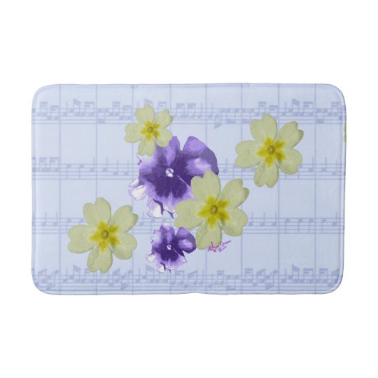 Paarse en gele bloemen Blauw blad Music Bath Mat (Voorkant)