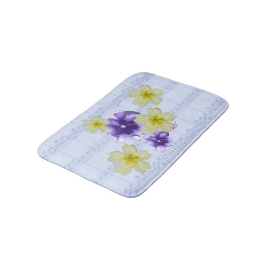 Paarse en gele bloemen Blauw blad Music Bath Mat (Gekanteld)
