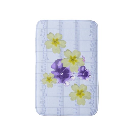 Paarse en gele bloemen Blauw blad Music Bath Mat (Voorkant Verticaal)