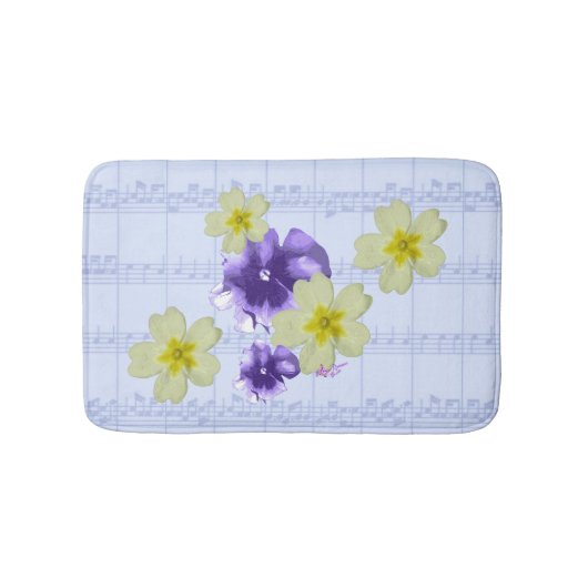 Paarse en gele bloemen Blauw blad Music Bath Mat (Voorkant)